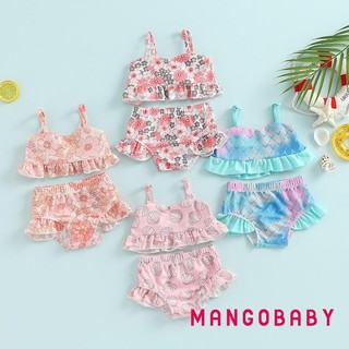 Mgg-kid Girl Bikini Đồ Bơi Không Tay Vai Crop Vest Bãi Biển Bể Bơi Xù Quần Short Đồ Bơi Trang Phục