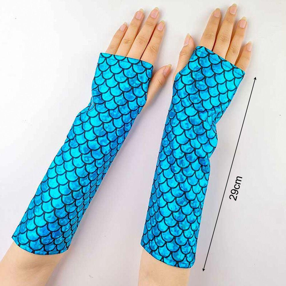 Tay áo cánh tay MERIGGIARE, Găng tay không ngón đầy màu sắc vảy cá, Tiệc chống nắng dài thời trang