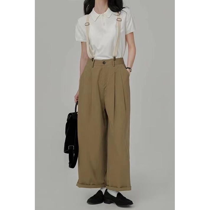 SUXI Áo Thun Dệt Kim Tay Ngắn Cổ Bẻ Đơn Giản Phong Cách Vintage Dành Cho Nữ