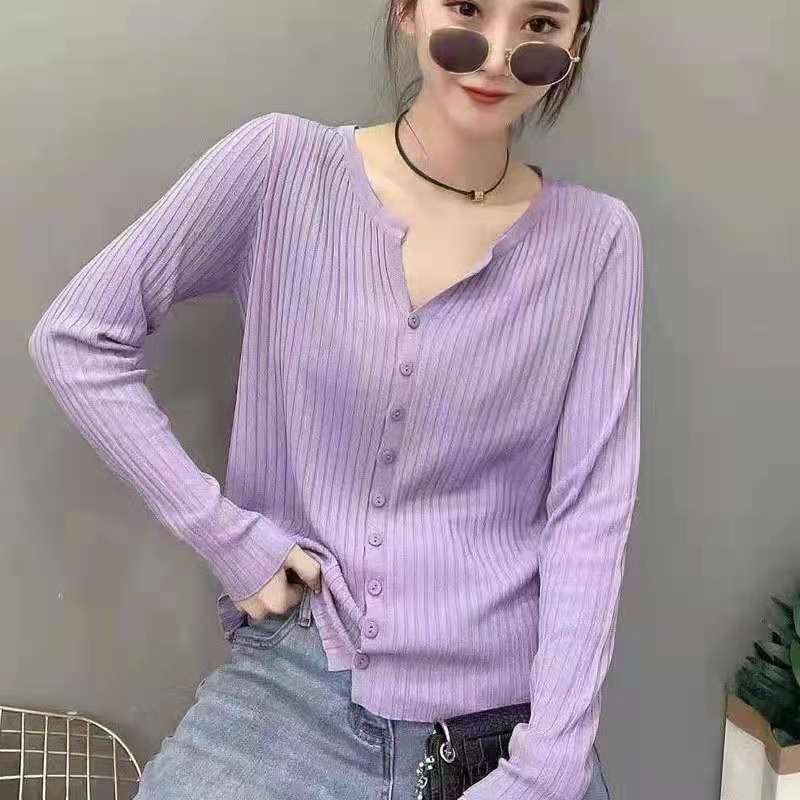 Áo Khoác Cardigan Dệt Kim Màu Sắc Trơn Phong Cách Hàn Quốc Thời Trang Mùa Thu Cho Nữ