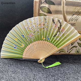 Queenten phong cách cổ điển quạt gấp lụa trung quốc nhật bản hoa văn nghệ thuật thủ công quà tặng trang trí nội thất đồ trang trí khiêu vũ quạt tay qt