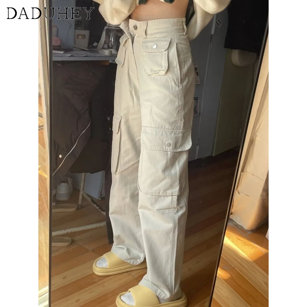Ảnh DaDuHey New American ins high street multi-pocket casual pants niche high waist wide leg pants trousers 4
