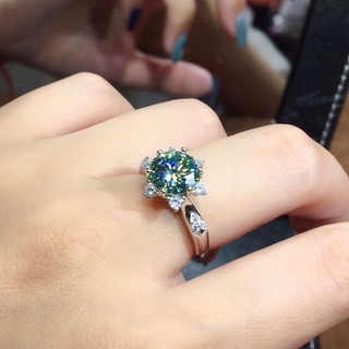 ⭐ Original full diamond blue green zircon moissanite diamond silver ring nữ trang sức hot-bán sang trọng