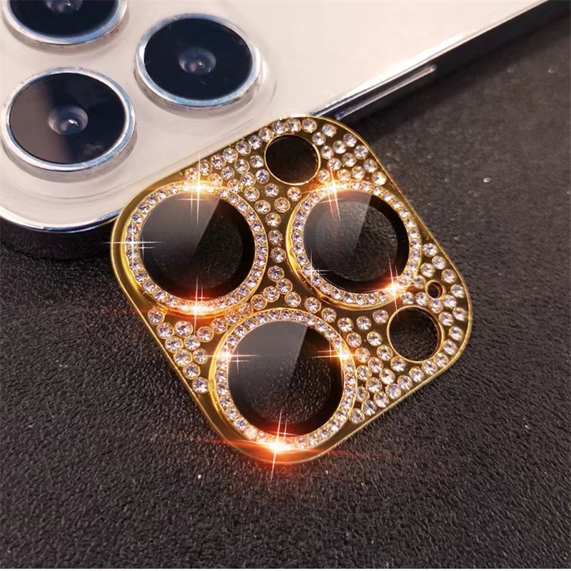 Phim ống kính vòng bảo vệ camera thủy tinh tích hợp kim cương phù hợp cho iPhone 11 12 13 14 Pro Max