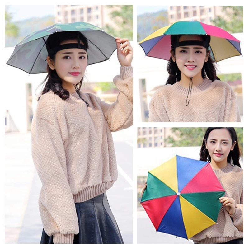 Mũ Ô Dù Đội Đầu 2 Tầng Gấp Gọn Tiện Lợi Tránh Nắng Mưa Độc Đáo Cá Tính Dành Cho Nam Và Nữ, Câu Cá, Dã Ngoại