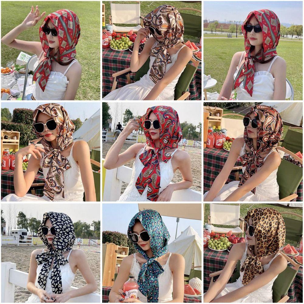 FUHUIOT Mũ Turban Mỏng Cho Nữ, Phong Cách Bohemian Với Họa Tiết Hoa Và Màu Trơn, Chống Nắng Mùa Hè