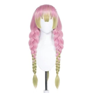 Tóc giả cosplay Demon Slayer Mitsuri Kanroji, màu hồng xanh chất lượng cao cho Halloween