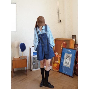 Quần yếm nữ jeans ngắn dáng rộng, quần yếm đùi nữ ống rộng phong cách Hàn Quốc chất dày dặn KoKo Y3