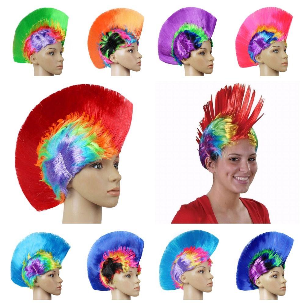 JSJJING Mohawk Tóc Giả, Màu Tự Nhiên Ngộ nghĩnh Cockscomb, Unisex Lông Tơ Disco Vô Hình Rainbow Punk Tóc Giả Tiệc Halloween