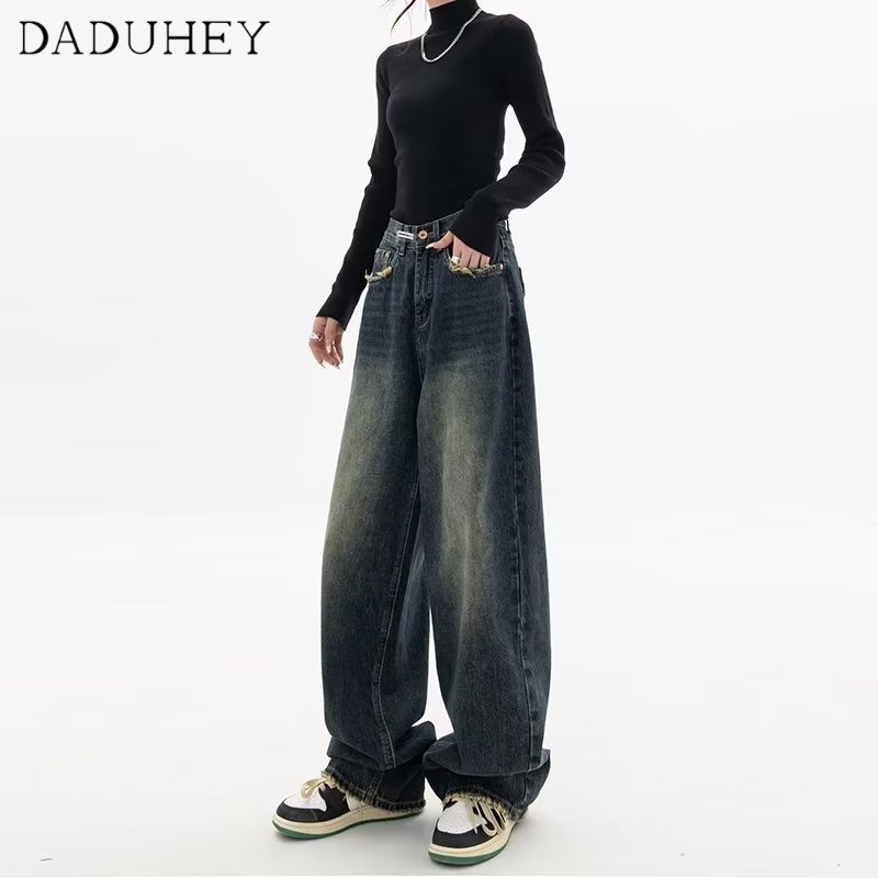 Ảnh Quần jean DADUHEY lưng cao dáng rộng kiểu retro thời trang hip hop Mỹ cá tính 3
