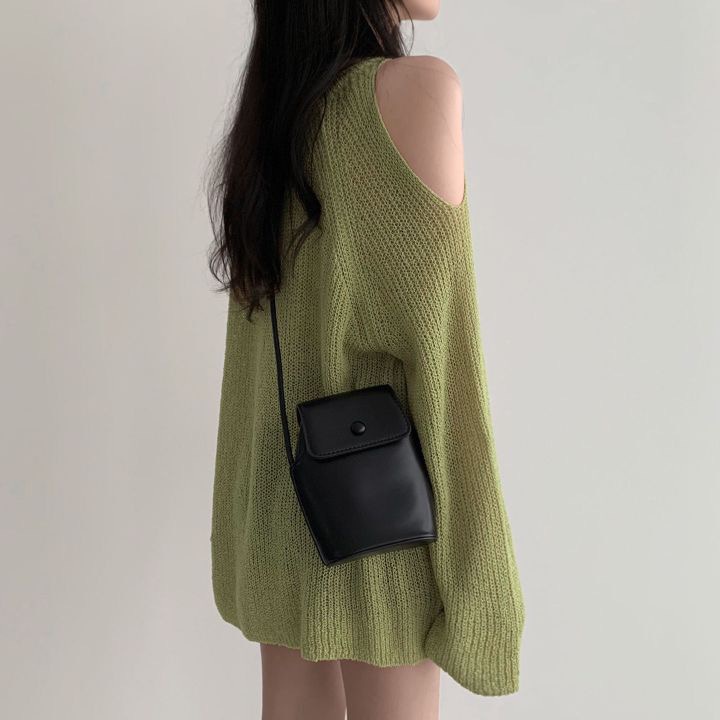 Áo dệt kim SUXI chống nắng dáng rộng cổ chữ V hở vai phong cách Hàn Quốc cho nữ