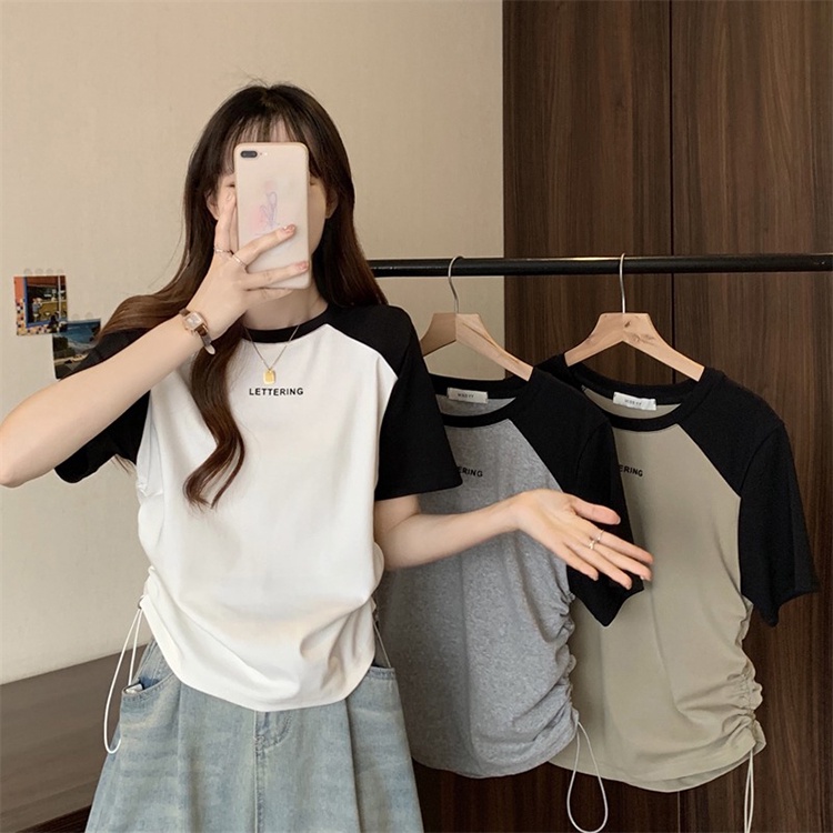 Áo thun ngắn tay thời trang SUXI Áo thun nữ dáng rộng bằng vải Cotton thêu hàng đầu mùa hè