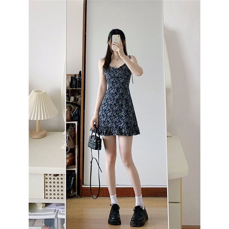 Suxi Phong Cách Hàn Quốc Ôm Phù Hợp Với Đầm Dự Tiệc Vintage Hoa Sling Đầm