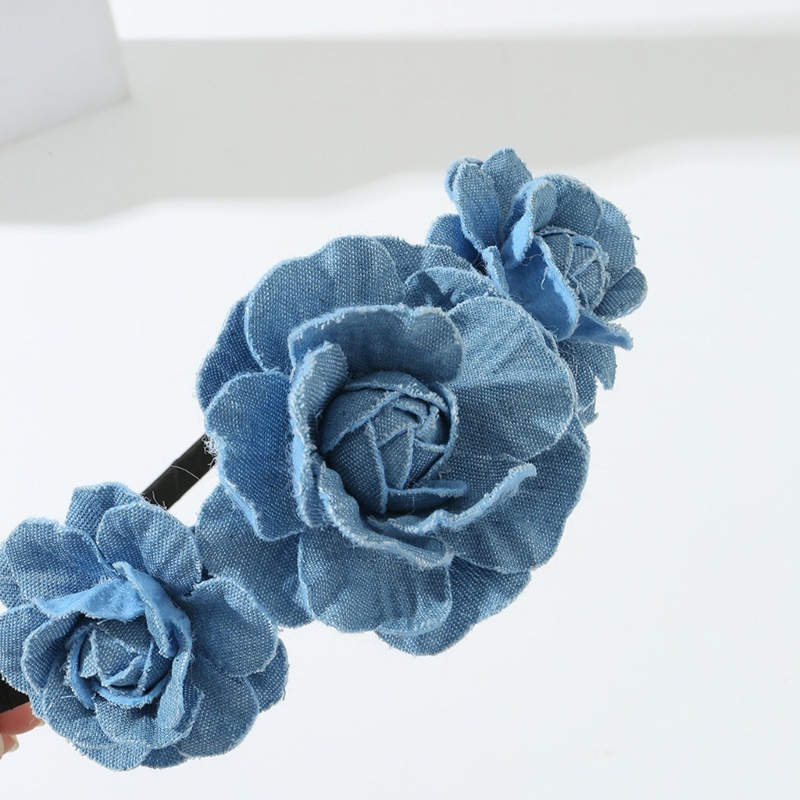 Băng đô đầu nữ phong cách ngọt ngào mùa xuân, chất liệu denim họa tiết hoa hồng