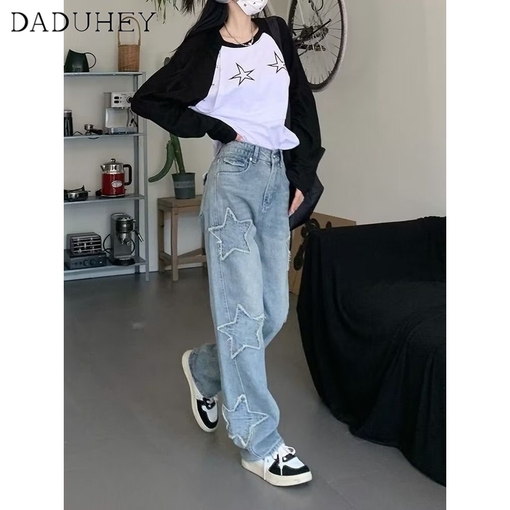 Ảnh Quần jean dài DADUHEY ống rộng thoải mái cạp cao họa tiết ngôi sao hip hop thời trang kiểu Mỹ cho nữ 3