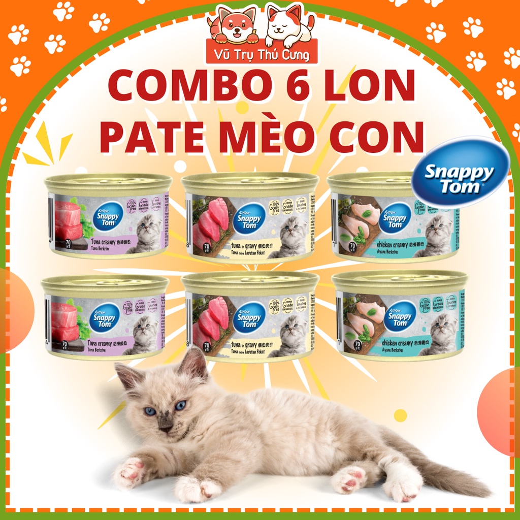 Combo 6 lon Pate Snappy Tom Kitten dành cho Mèo Con Creamy 70g
