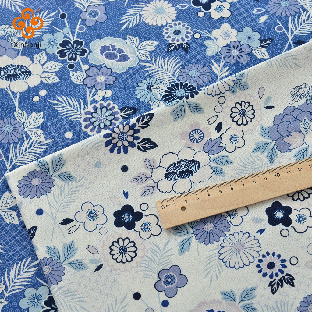 In Màu Xanh Nhuộm Vải Cotton Handmade Tự Làm Phong Cách Trung Hoa Nghệ Thuật Cotton Vải Nửa Mét TJ20456