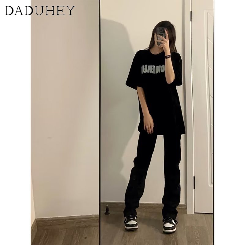 Ảnh DaDuHey New American Ins High Street Thin Jeans Niche High Waist Straight Pants Large Size Trousers 4