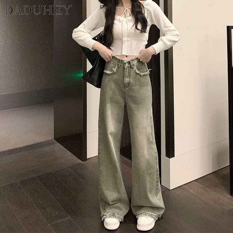 Ảnh Quần jean dài DADUHEY ống rộng lưng cao cổ điển phong cách Hàn Quốc thời trang dành cho nữ cỡ lớn 2