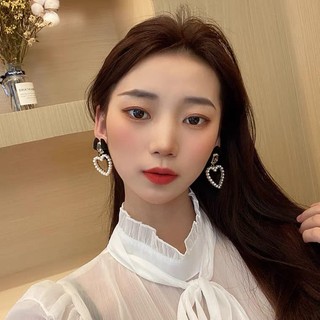 MEOWU Bông Tai Trái Tim Nơ Đen Phong Cách Hàn Quốc Độc Đáo Sang Trọng Thời Trang Cho Nữ