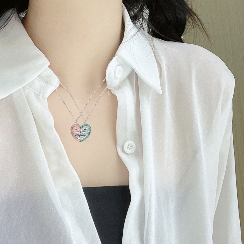DASBSUG 1 Cặp Vòng Cổ Tình Bạn Bộ Từ Tính Bướm Quyến Rũ Móc Cổ Trái Tim Mặt Dây Chuyền Xương Đòn Dây Chuyền Cho Tốt Nhất Friendship