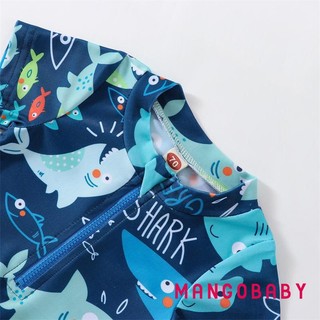 Mgg-kids Bé Trai Mùa Hè Đồ Bơi Thường Ngày In Hình Cá Mập Tay Ngắn Dây Kéo Áo liền quần Đồ Bơi Đi Biển