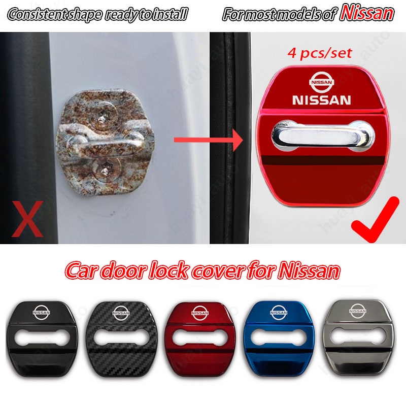 Set 4 Ốp Bảo Vệ Khóa Cửa Xe Hơi Nissan Kicks Navara Versa Np300 Sentra Versa March Nv350 Caravan X-trail Almera Bằng Thép Không Gỉ