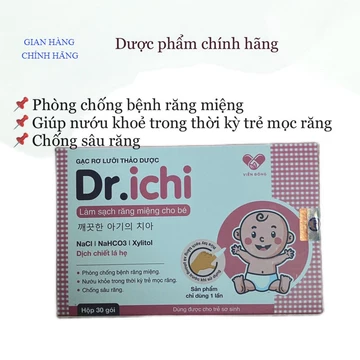 GẠC TƯA LƯỠI thảo dược Dr ichi hộp 30 gói - gạc rơ lưỡi chiết xuất thảo dược, làm sạch răng miệng, chống sâu răng cho bé