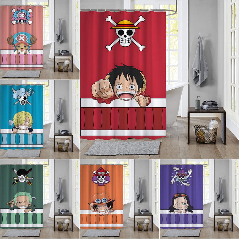 One Piece Monkey D. Luffy Polyester Chống Thấm Nước Màn Tắm Chống Nước Phòng Tắm Trang Trí Màn Tắm Vải Trang Trí Phòng Tắm Bộ 12 Móc