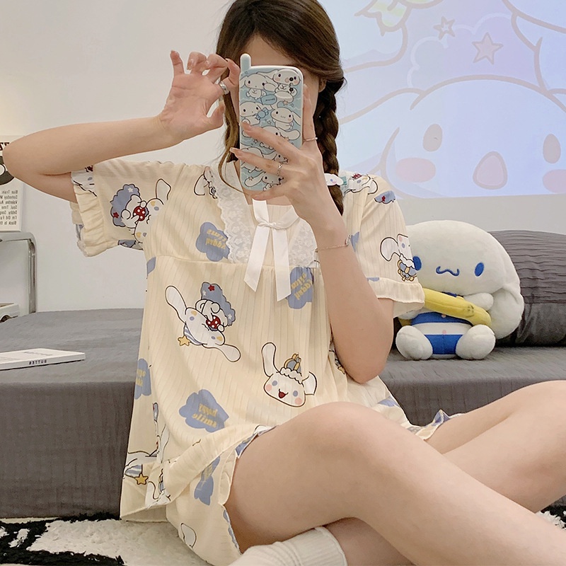 Bộ Đồ Ngủ Tay Ngắn Dáng Rộng Thời Trang Mùa Hè Cho Nữ [luyoo32]