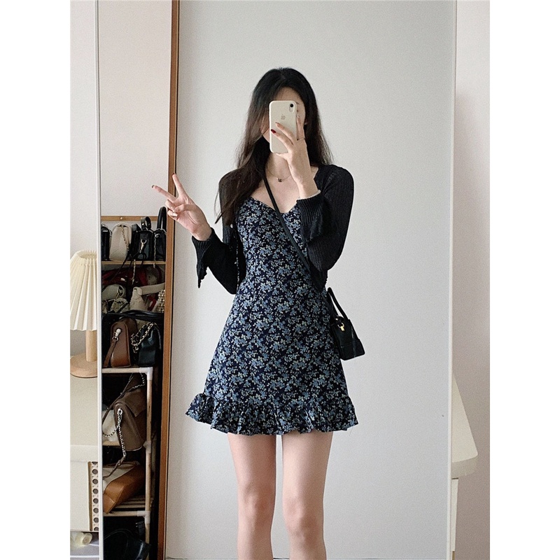 Suxi Phong Cách Hàn Quốc Ôm Phù Hợp Với Đầm Dự Tiệc Vintage Hoa Sling Đầm