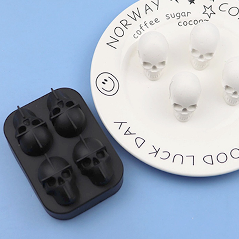 4 khoang đầu lâu silicone khuôn whisky đá khuôn sô cô la khuôn kem khuôn bánh trang trí khuôn bánh pudding thạch khuôn DIY dụng cụ nướng bánh