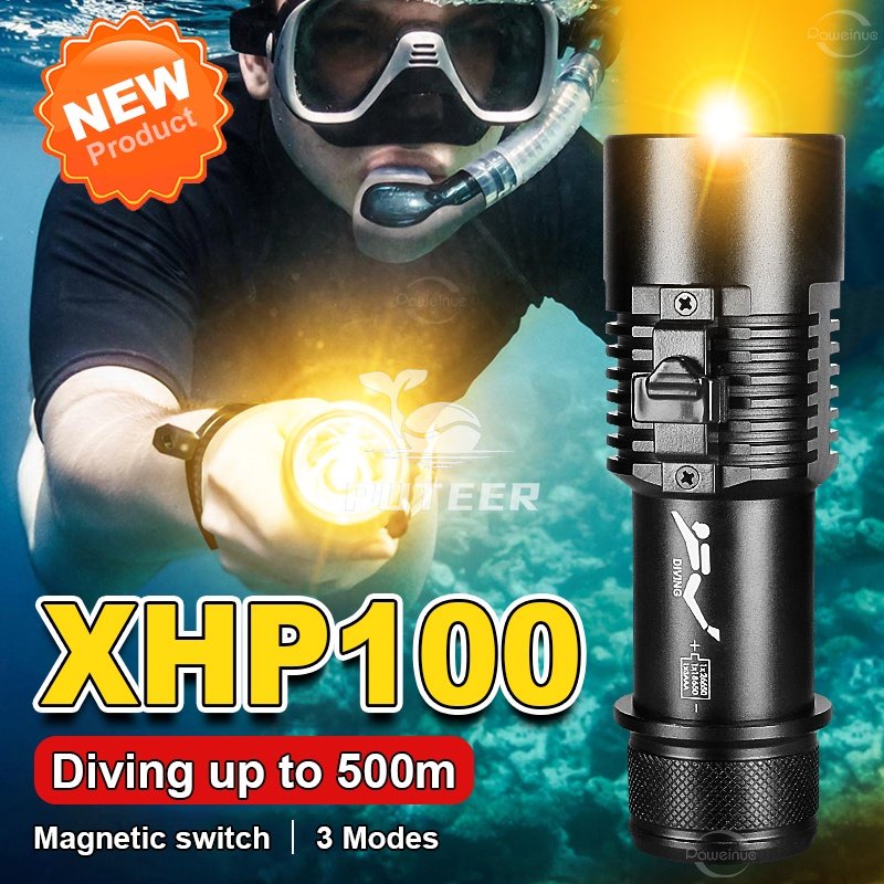 Mới XHP100 - Đèn Pin Lặn Chuyên Nghiệp với Ánh Sáng Vàng, Dày Đến 100m