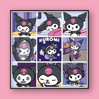 MOZI✨sanrio 40*40cm tranh tô màu theo số tranh tô màu số hoá tranh tô màu theo số theo yêu cầu tranh số hoá mini Tranh tô màu theo số sơn dầu tô màu theo sốTranh Sơn Dầu Vẽ Tay Họa Tiết Hoạt Hình Kuromi Jiugongge diy