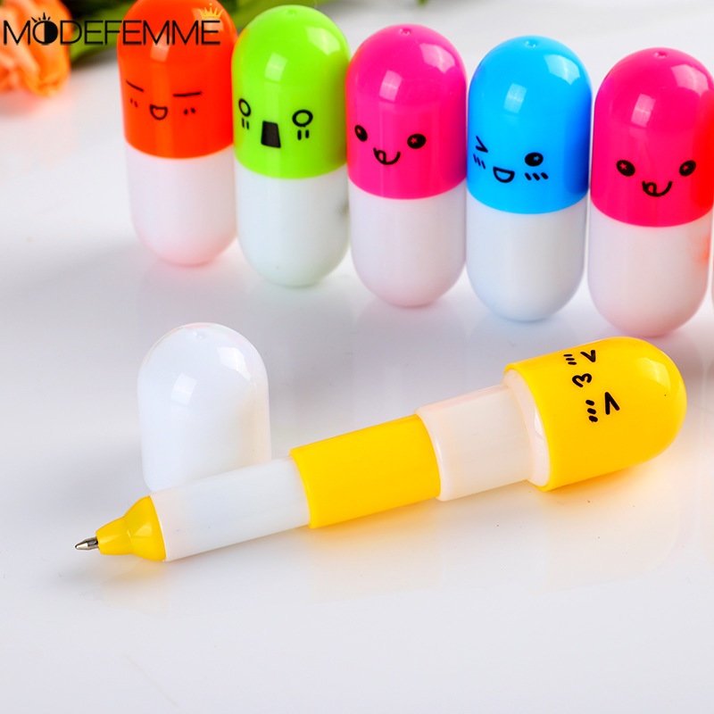 1 Bút Bi Hình Viên Thuốc Có Thể Thu Gọn / Mặt Cười Dễ Thương