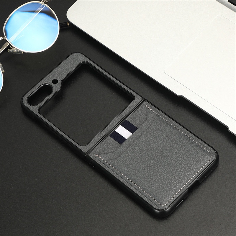 Ốp Điện Thoại Vỏ Cứng Da Cho Samsung Galaxy Z Flip 5 4 6 Flip5 Flip4 Flip6 5G Có Thẻ Holde Bảo Vệ Mùa Thu Bao