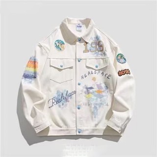 Áo Khoác Denim Tay Dài Cổ Gập In Họa Tiết Graffiti Thời Trang Cho Nam Và Nữ