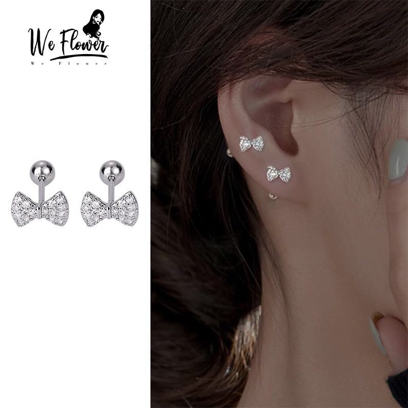 We Flower Bông Tai Mạ Bạc 925 Hình Nơ Đính Đá Không Gây Dị Ứng Thời Trang Hàn Quốc Cho Nữ