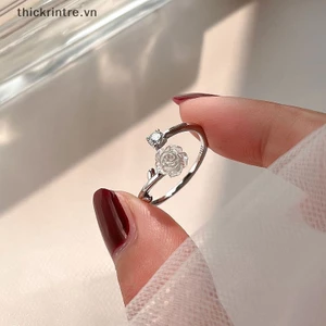THI Vintage Hoa Hồng Hoa Camellia Nhẫn Nữ Phong Cách Hàn Quốc Mở Đầu Có Thể Điều Chỉnh Thời Trang Nhẫn Cưới Đính Hôn Dự Tiệc Trang Sức VN