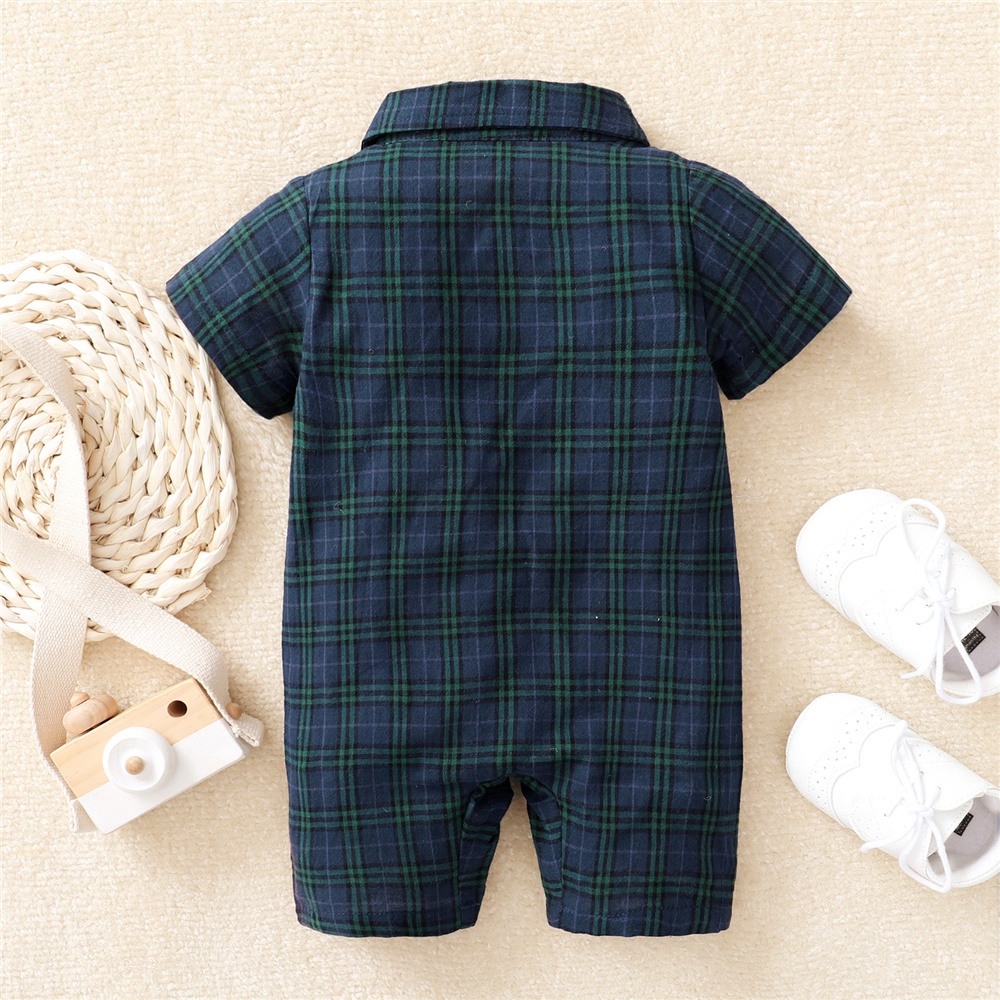 Mô tả Sơ sinh baby boy gentlemen's bodysuit turn-down tay ngắn kẻ sọc romper Áo liền quần quần áo dự tiệc hàng ngày - 5