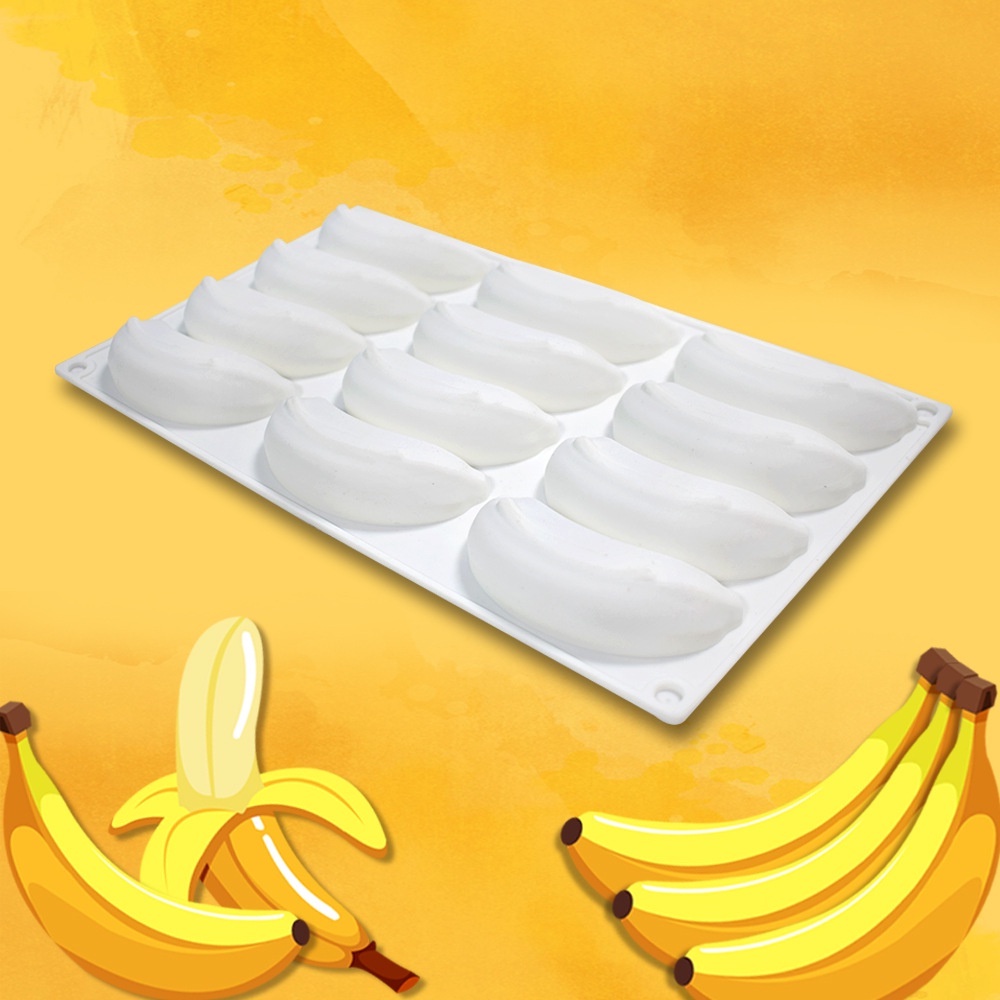 Khuôn silicone 12 Ngăn Làm Bánh Kẹo Hình Trái Chuối DIY