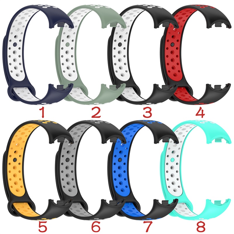 Dây đeo thay thế thể thao mềm cho Xiaomi Mi Band 8/9/10, thoáng khí, hai màu, vòng tay thay dây
