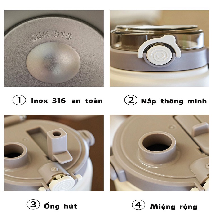 Bình Nước Giữ Nhiệt Bằng Thép Không Gỉ 316 Kiểu Dáng Thể Thao Sport Dung Tích Lớn 1000ml Có Ống Hút Tiện Dụng