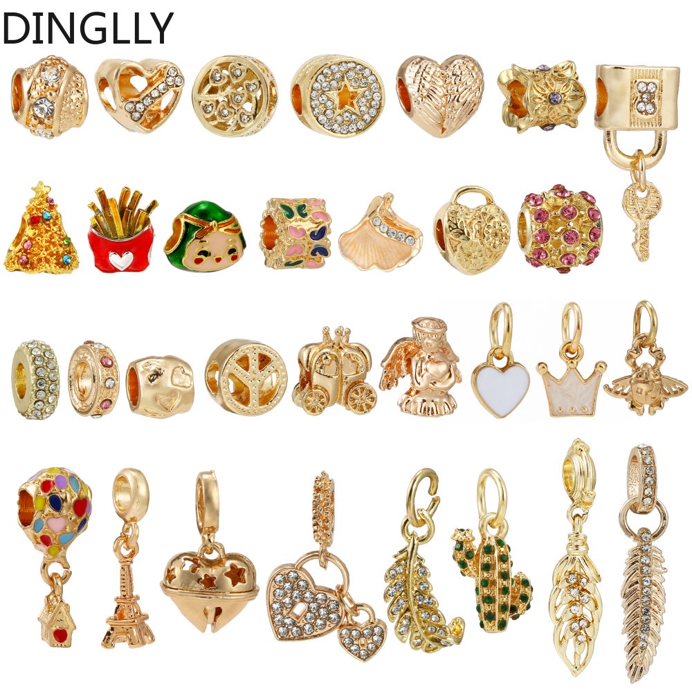 Delly Mặt Dây Chuyền Hình Trái Tim Và Lông Vũ Bằng Hợp Kim Mạ Vàng Dùng Làm Trang Sức diy