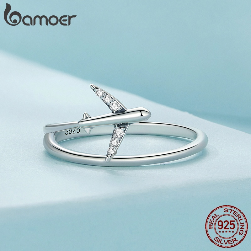 BAMOER Nhẫn BạC 925 HìNh MáY Bay ThờI Trang Cho Nữ