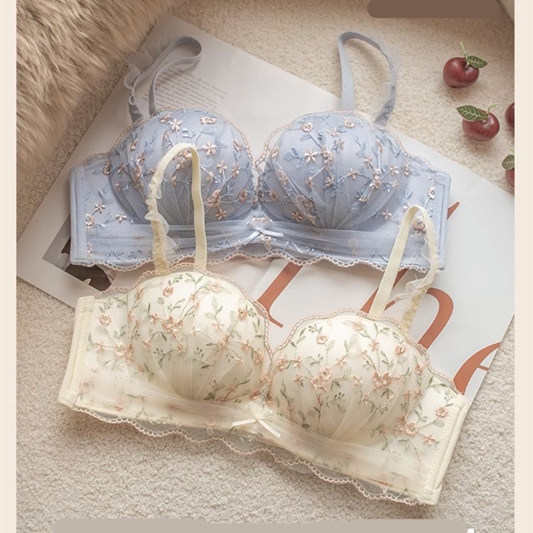 Áo Lót Nâng Ngực Không Gọng 3 / 4 cup Mềm Mại Phối Ren Thêu Họa Tiết Phong Cách Quyến Rũ Cho Nữ