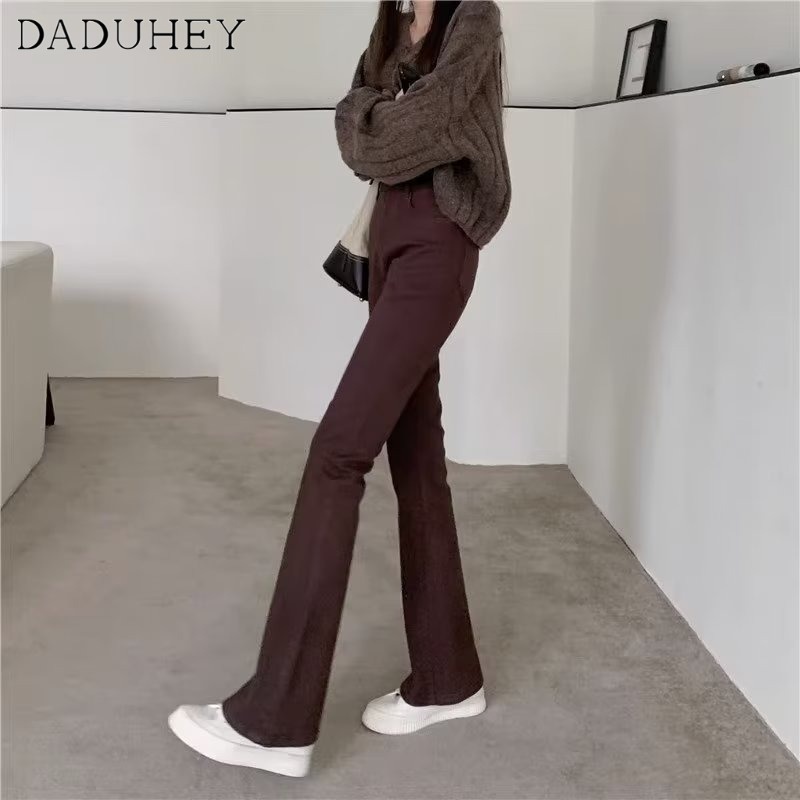 Ảnh DaDuHey New Korean Version of INS Elastic Retro Micro Flared Jeans Niche High Waist Wide Leg Pants Trousers 4