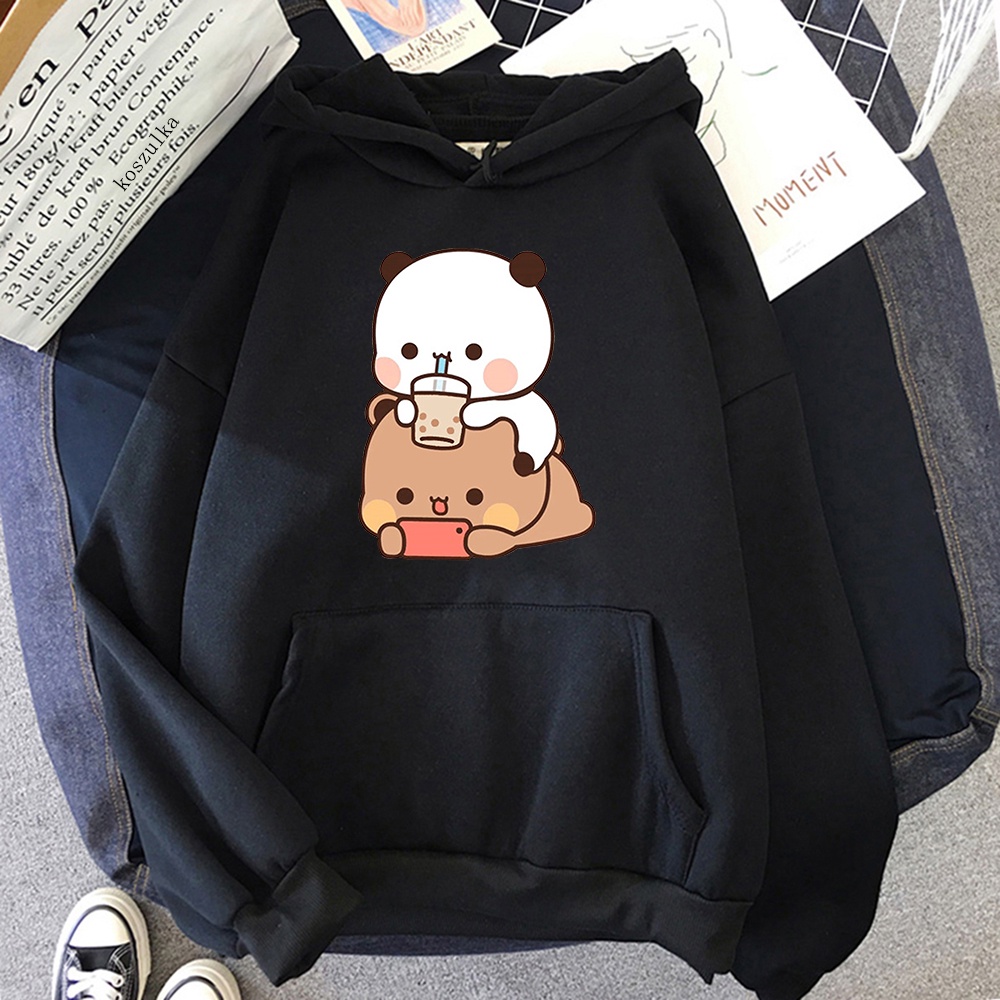 Bubu và dudu hoodie phụ nữ đồ họa thẩm mỹ vui nhộn kawaii bubble tea hoodies unisex anime harajuku vintage áo len chui đầu