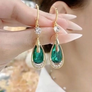 Khuyên Tai Hình Giọt Nước Đính Đá Pha Lê Phong Cách Hàn Quốc Thanh Lịch