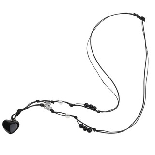 Com * Mặt dây chuyền trái tim Xương đòn Chuỗi Vòng cổ Đá quý màu đen-Áo dệt Dây